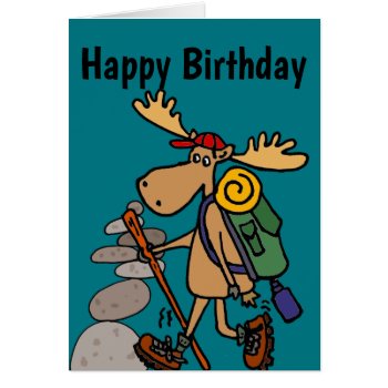 Funny Moose Hiking With Cairn Cartoon by inspirationrocks at Zazzle