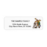 Funny Moose Hiking with Cairn Cartoon Label