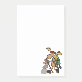 Funny Moose Hiking With Cairn Cartoon Post-it Notes by inspirationrocks at Zazzle