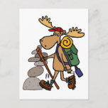 Funny Moose Hiking with Cairn Cartoon Postcard