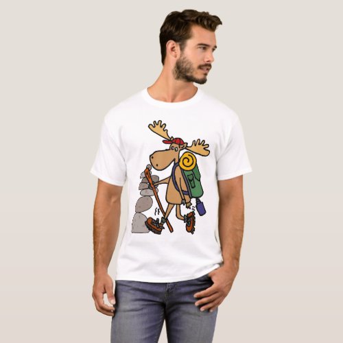 Funny Moose Hiking with Cairn Cartoon T_Shirt