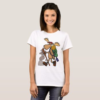 Funny Moose Hiking With Cairn Cartoon T-shirt by inspirationrocks at Zazzle