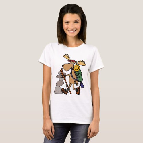 Funny Moose Hiking with Cairn Cartoon T_Shirt