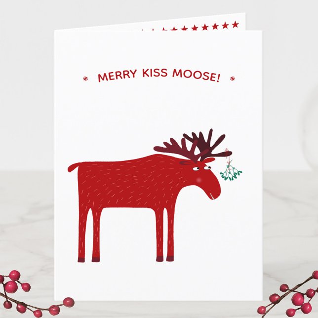 Funny Moose Holiday Card (Merry Kiss Moose fin elk Christmas holiday card)