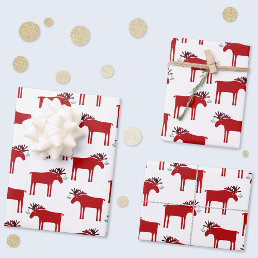 Funny Moose Holiday Red and White Wrapping Paper Sheets