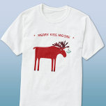 Funny Moose Holiday T-Shirt<br><div class="desc">Merry Kiss Moose funny red and white Christmas holiday design featuring a whimsical moose or elk with a bunch of mistletoe tied to his antler, hoping for a cheeky kiss. Perfect for animal lovers, whether it is for the winter holidays or Christmas in July. Change or remove the message to...</div>