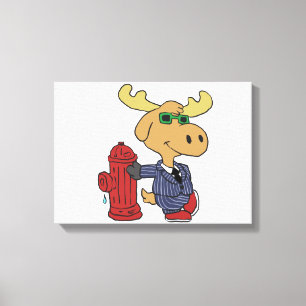 Funny Moose in blue suit choose background color Canvas Print