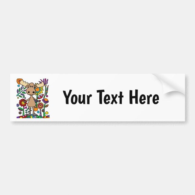 Funny Moose in Flower Garden Art Abstract Bumper Sticker (Front)