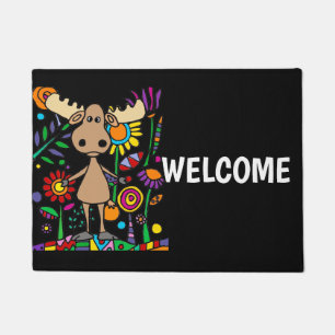 Funny Moose in Flower Garden Art Abstract Doormat