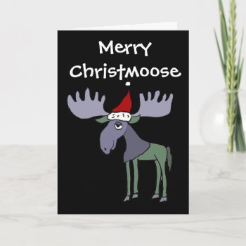 Funny Moose In Santa Hat Holiday Card by ChristmasSmiles at Zazzle