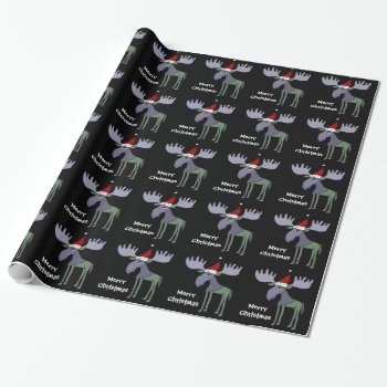 Funny Moose In Santa Hat Wrapping Paper by ChristmasSmiles at Zazzle