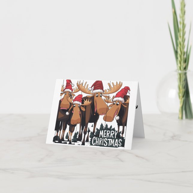 Funny Moose in Santa Hats Christmas Abstract  Card (Front)