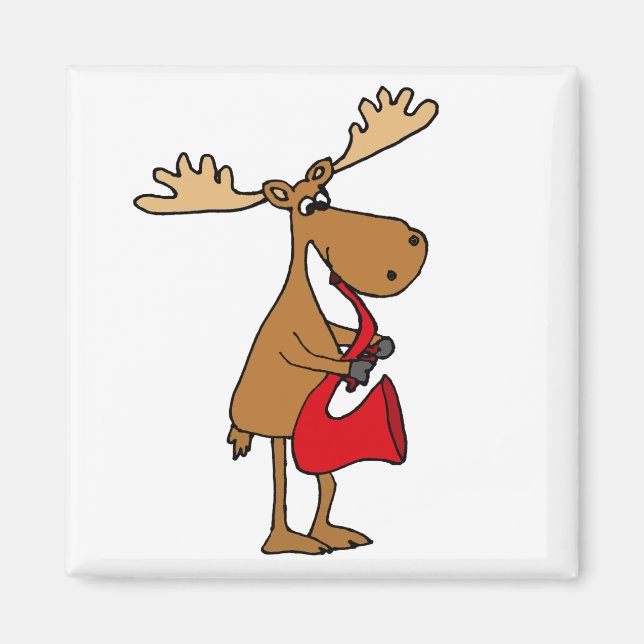 Funny Moose is Playing Red Saxophone Art Magnet (Front)