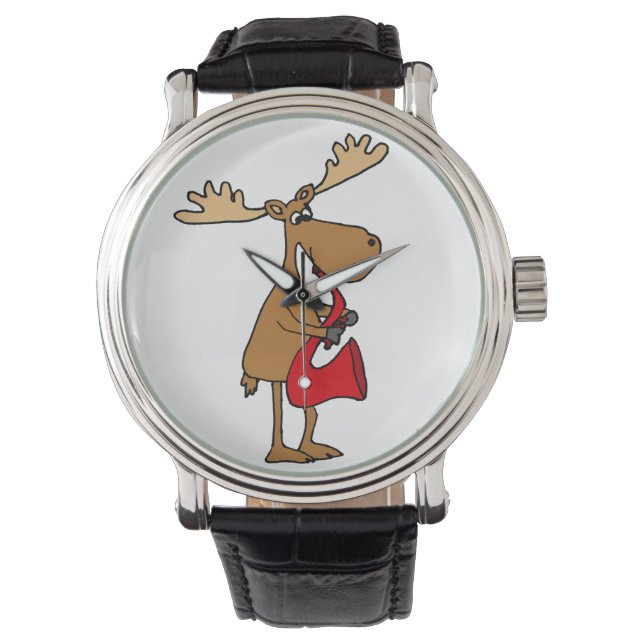 Funny Moose is Playing Red Saxophone Art Watch (Front)