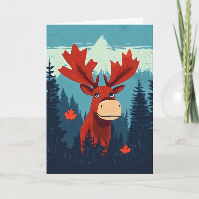 Funny Moose Maple Leaf Canada Holiday Card (Front)
