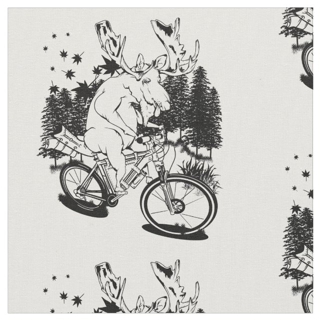 Funny moose on a bike packing bicycle fabric (Close Up)