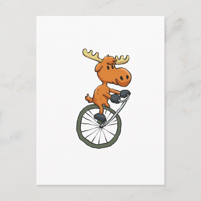 Funny Moose on monocycle | choose background color Postcard (Front)