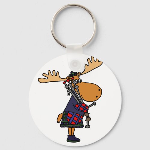Funny Moose Playing Bagpipes Art Keychain