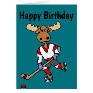 Funny Moose Playing Ice Hockey Cartoon Cards