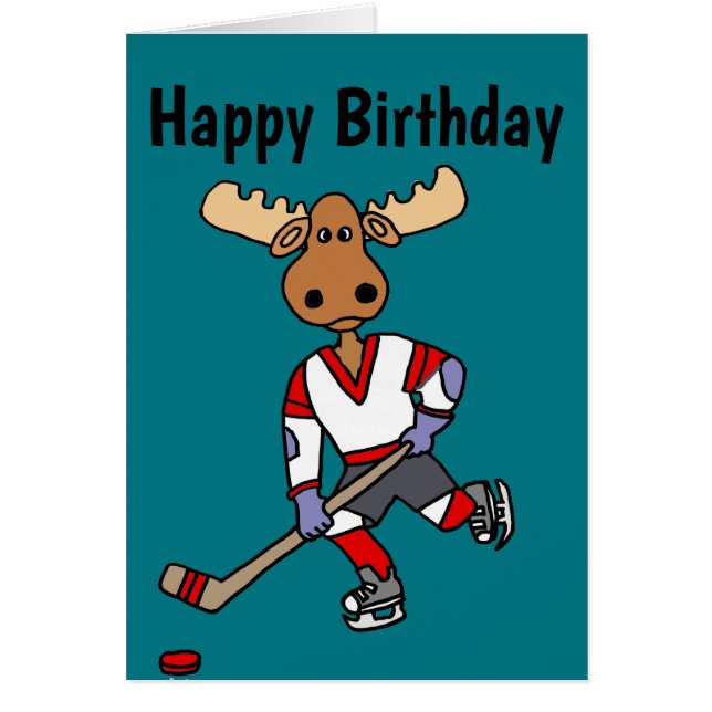 Funny Moose Playing Ice Hockey Cartoon Cards (Front)
