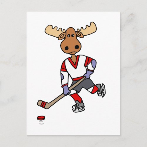 Funny Moose Playing Ice Hockey Cartoon Postcard