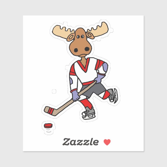 Funny Moose Playing Ice Hockey Cartoon Sticker (Sheet)
