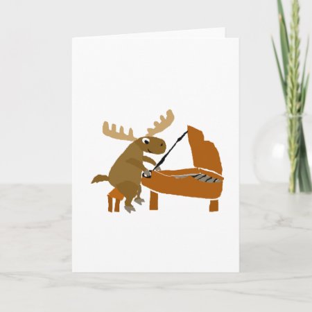 Funny Moose Playing Original Piano Art Card