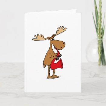Funny Moose Playing Red Saxophone Original Art Holiday Card by ChristmasSmiles at Zazzle