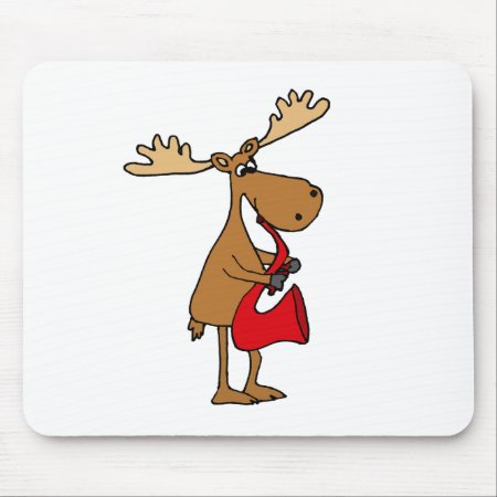 Funny Moose Playing Red Saxophone Original Art Mouse Pad