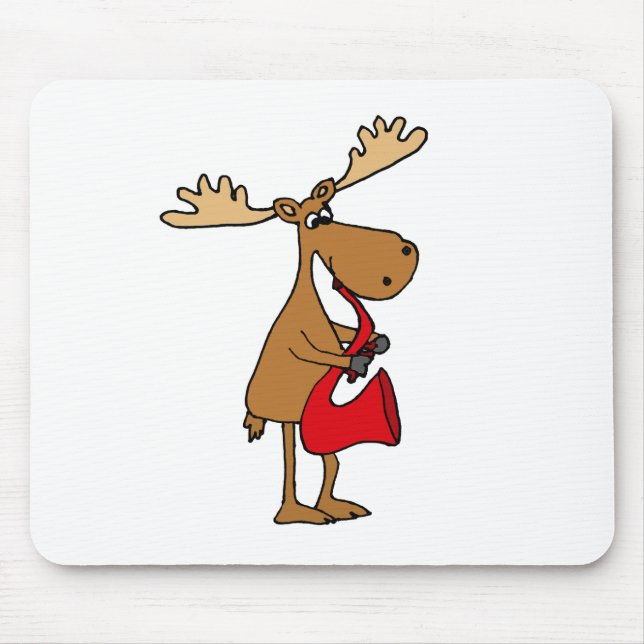 Funny Moose Playing Red Saxophone Original Art Mouse Pad (Front)