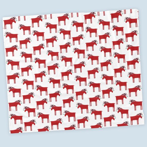 Funny Moose Red and White Holiday Fleece Blanket