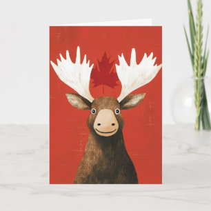 Funny Moose Red Leaf Holiday Card