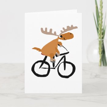 Funny Moose Riding Bicycle Original Art Holiday Card by ChristmasSmiles at Zazzle