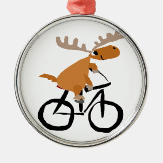 Funny Moose Riding Bicycle original art Metal Ornament