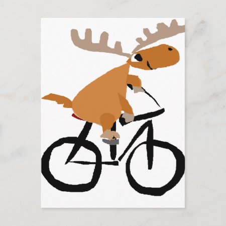 Funny Moose Riding Bicycle Original Art Postcard