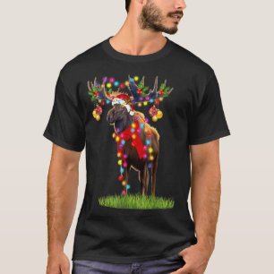 Funny Moose Santa Hat Reindeer Christmas Lights Xm T-Shirt