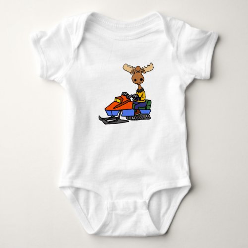 Funny Moose Snowmobiling Baby Bodysuit