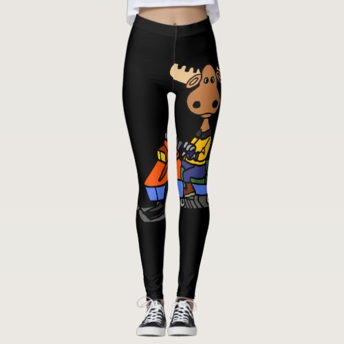 Funny Moose Snowmobiling Leggings