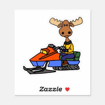 Funny Moose Snowmobiling Sticker by tickleyourfunnybone at Zazzle