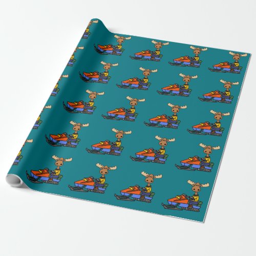 Funny Moose Snowmobiling Wrapping Paper