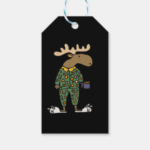Funny Moose Wearing Polka Dot Pajamas Gift Tags