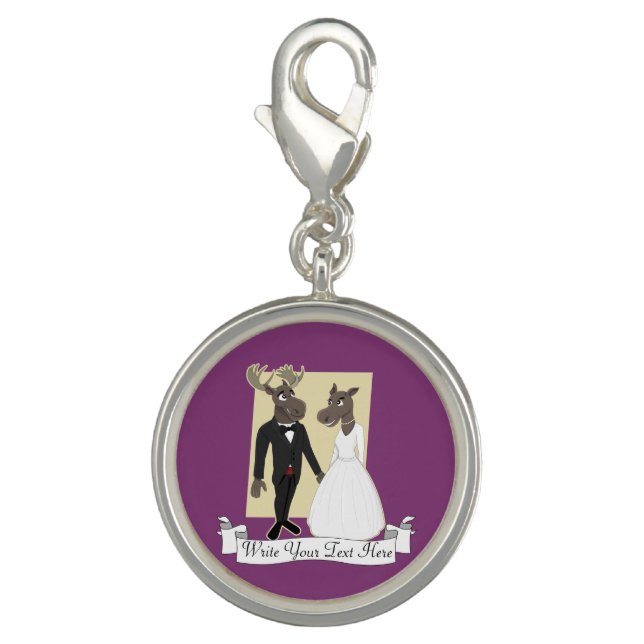 Funny Moose Wedding Cartoon Charm (Front)
