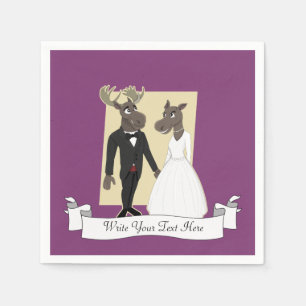 Funny Moose Wedding Cartoon Paper Napkins