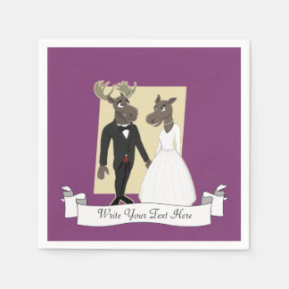 Funny Moose Wedding Cartoon Paper Napkins