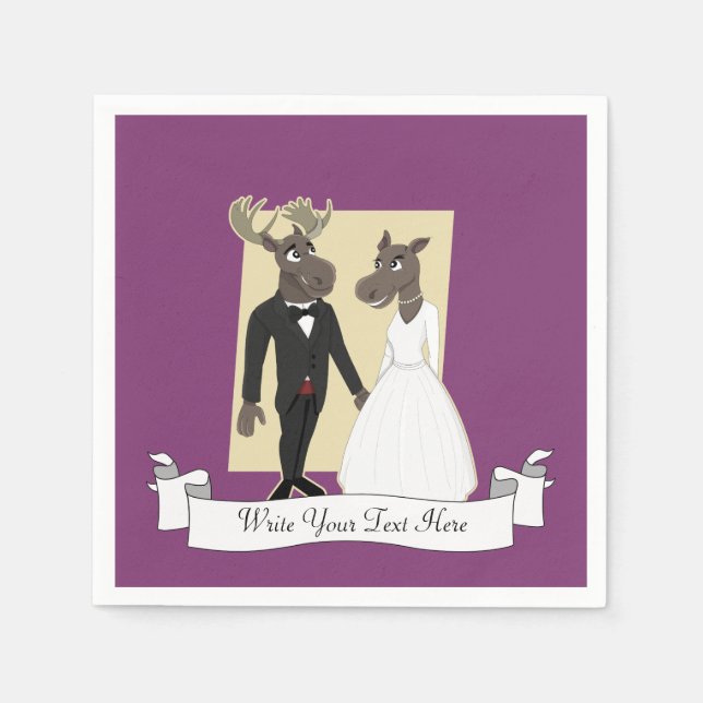Funny Moose Wedding Cartoon Paper Napkins (Front)