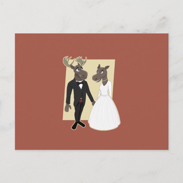 Funny Moose Wedding Cartoon Postcard (Front)