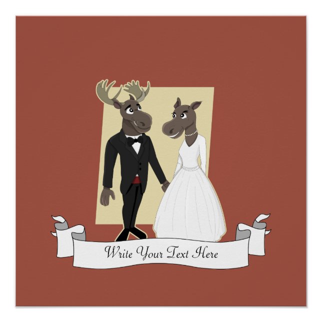 Funny Moose Wedding Cartoon Poster (Front)