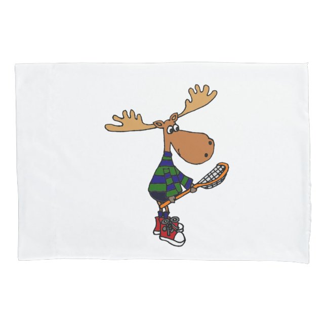 Funny Moose with Lacrosse Stick Art Pillow Case (Front)