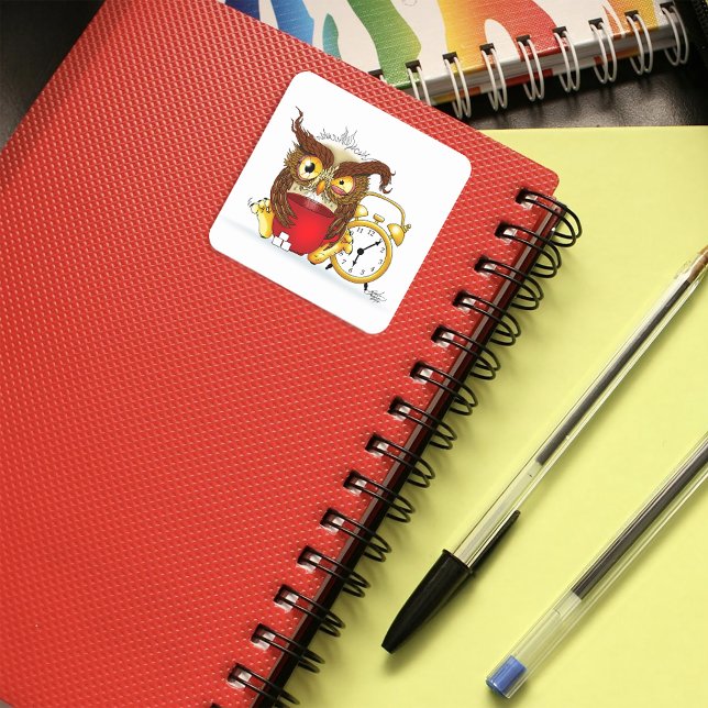 Funny Morning Cranky Owl Square Sticker (Creator Uploaded)