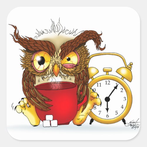 Funny Morning Cranky Owl Square Sticker